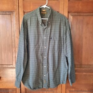 Timberland Weatherproof 100% Cotton Dark Green Navy Plaid Button Down Shirt XL